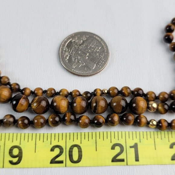 Vintage Tiger's Eye Graduated Necklace 28 Inch Gold-Tone Filigree Box Clasp - Picture 12 of 12